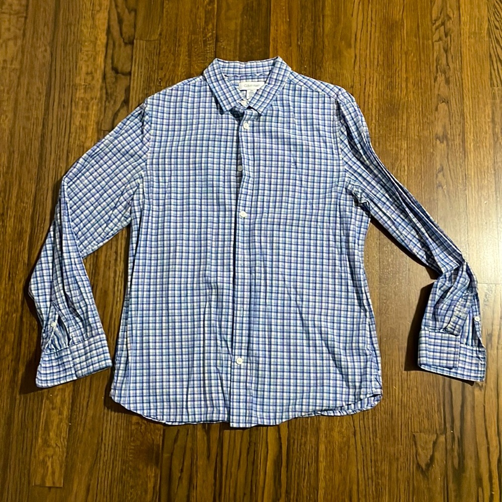 Calvin Klein Blue Striped Long Sleeve Dress Shirt